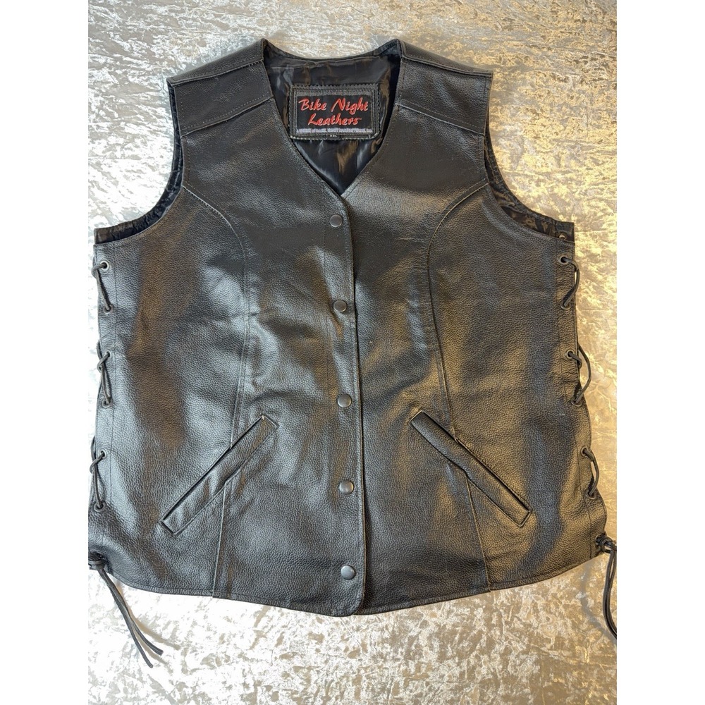 Vintage Bike Night Leathers Leather Biker‎ Vest Women's XXL Side Lace Motorcycle